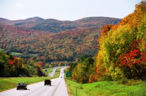 Fall foliage along the highway in West Rutland, Vermont.
