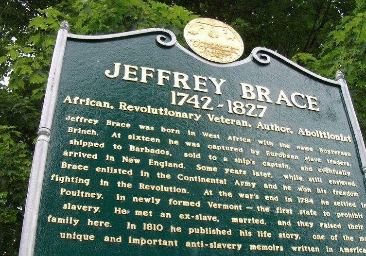 Jeffrey Brace Sign - Vermont African American Heritage Trail